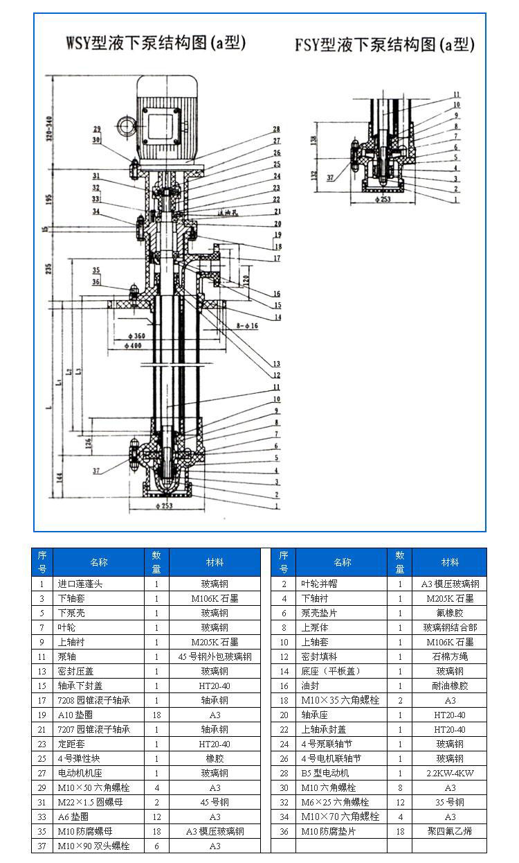 FSY型、WSY型立式玻璃鋼液下泵安裝尺寸圖