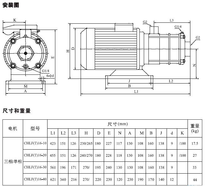 不銹鋼多級(jí)離心泵安裝圖、尺寸及重量